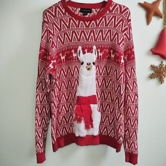 Blizzard Bay Llama Christmas Sweater Red White Fair Isle Festive Mens XL - Picture 1 of 8